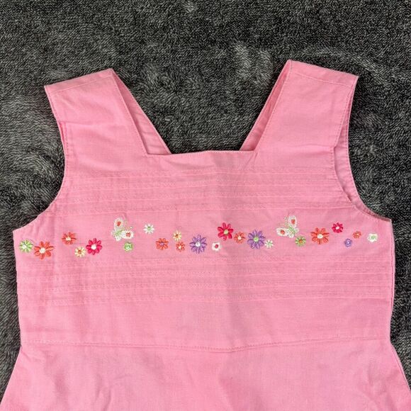 Vtg Just Friends Pink Embroidered Floral Sleeveless Dress Girls 5 Button Back - Picture 2 of 9